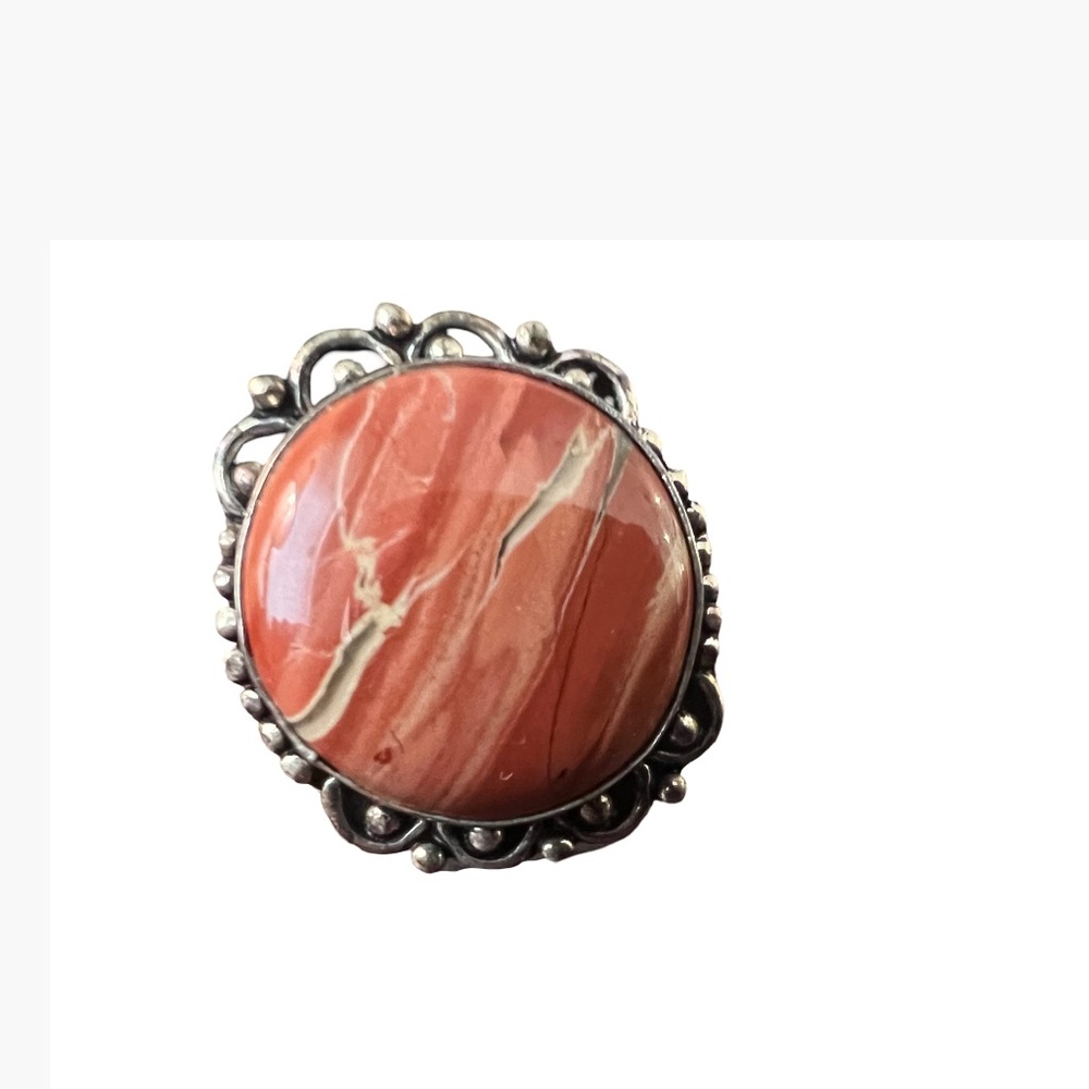 Red Orange Jasper Stone Ring in Silver 925 Size 7.25!
